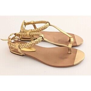 Isola Adena Gold Leather Toe Loop Flat Sandals Braided Leather Ankle Strap Sz 7